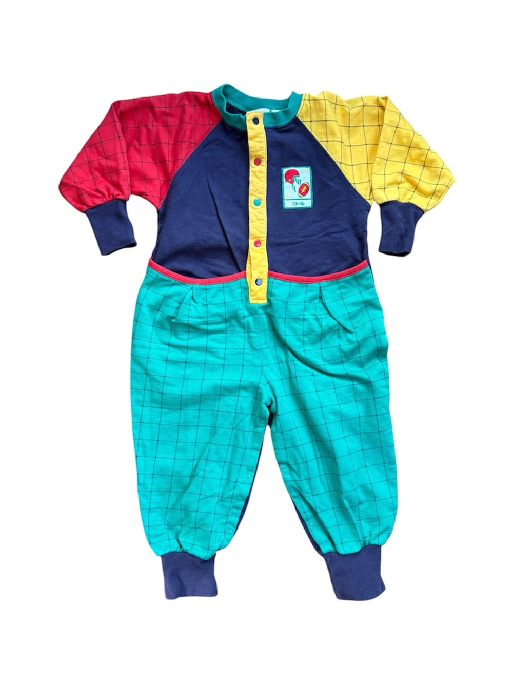 VTG 2nd Step Multicolor Plaid Football Cotton Knit Romper Long Sleeve 24 Months